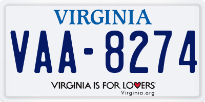 VA license plate VAA8274