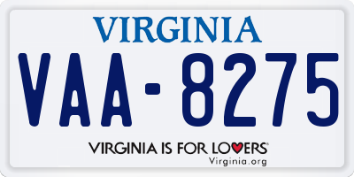 VA license plate VAA8275