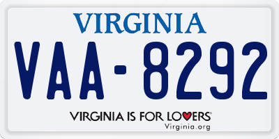 VA license plate VAA8292