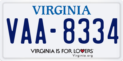 VA license plate VAA8334