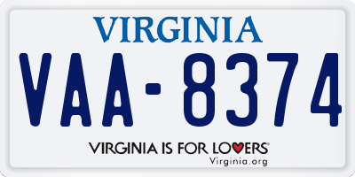 VA license plate VAA8374