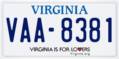 VA license plate VAA8381