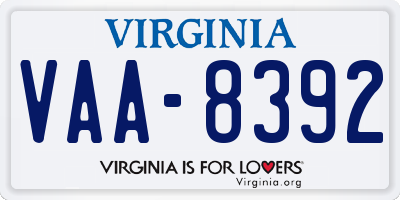 VA license plate VAA8392