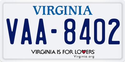 VA license plate VAA8402