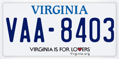 VA license plate VAA8403