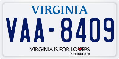 VA license plate VAA8409