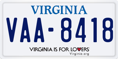 VA license plate VAA8418