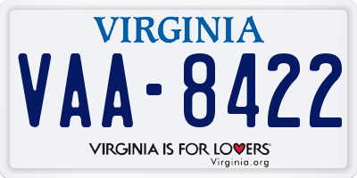 VA license plate VAA8422