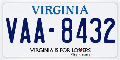 VA license plate VAA8432