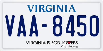 VA license plate VAA8450