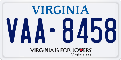 VA license plate VAA8458