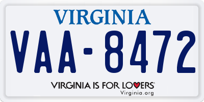 VA license plate VAA8472