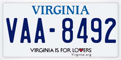 VA license plate VAA8492