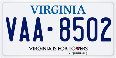 VA license plate VAA8502