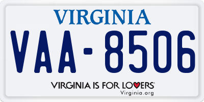 VA license plate VAA8506