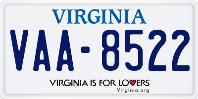 VA license plate VAA8522