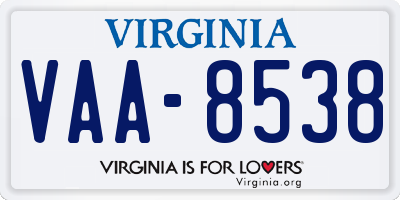 VA license plate VAA8538