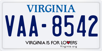 VA license plate VAA8542