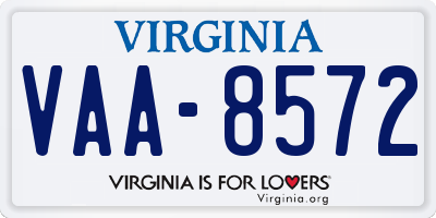 VA license plate VAA8572