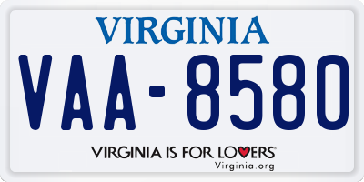 VA license plate VAA8580