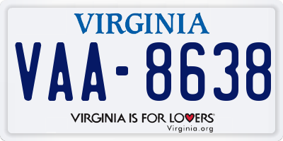 VA license plate VAA8638