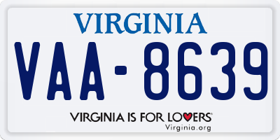 VA license plate VAA8639