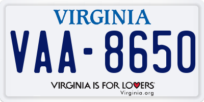 VA license plate VAA8650