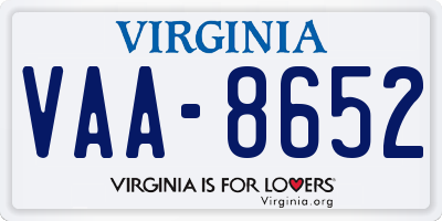 VA license plate VAA8652