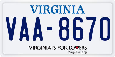 VA license plate VAA8670