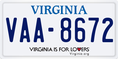 VA license plate VAA8672