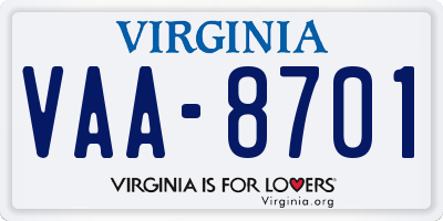 VA license plate VAA8701