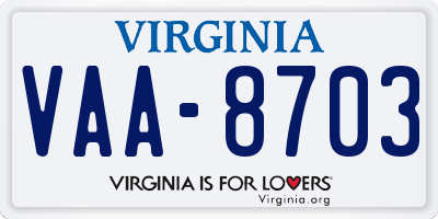 VA license plate VAA8703