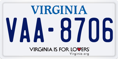 VA license plate VAA8706