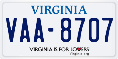 VA license plate VAA8707