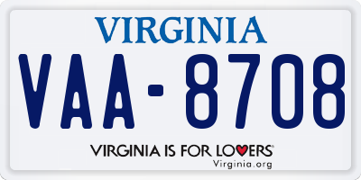 VA license plate VAA8708