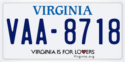 VA license plate VAA8718