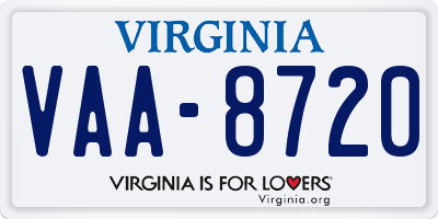 VA license plate VAA8720