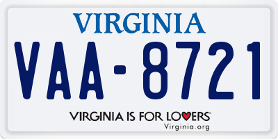 VA license plate VAA8721