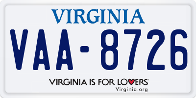 VA license plate VAA8726