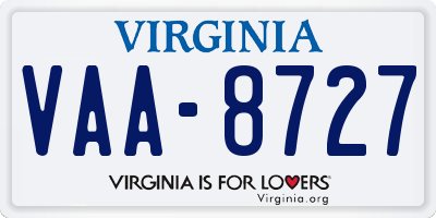 VA license plate VAA8727