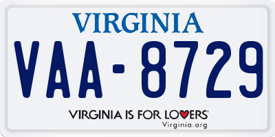 VA license plate VAA8729