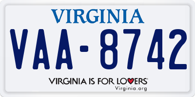 VA license plate VAA8742