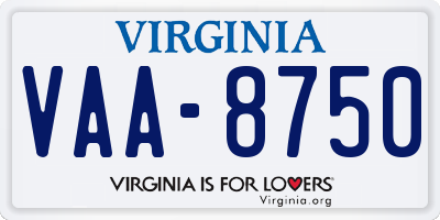 VA license plate VAA8750