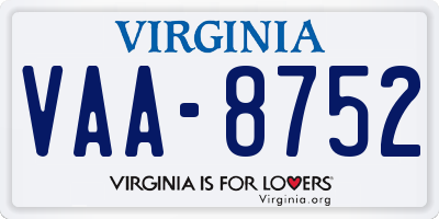 VA license plate VAA8752