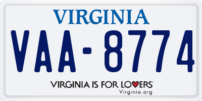 VA license plate VAA8774