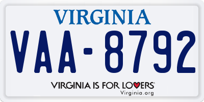 VA license plate VAA8792