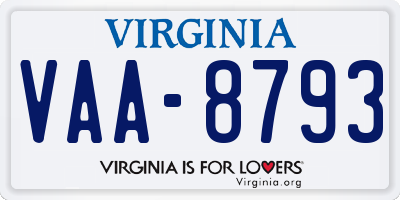 VA license plate VAA8793