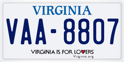 VA license plate VAA8807