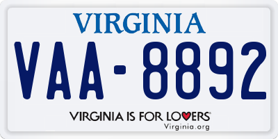 VA license plate VAA8892