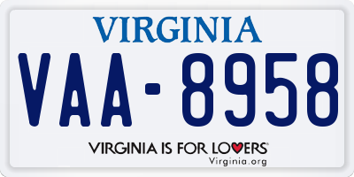 VA license plate VAA8958